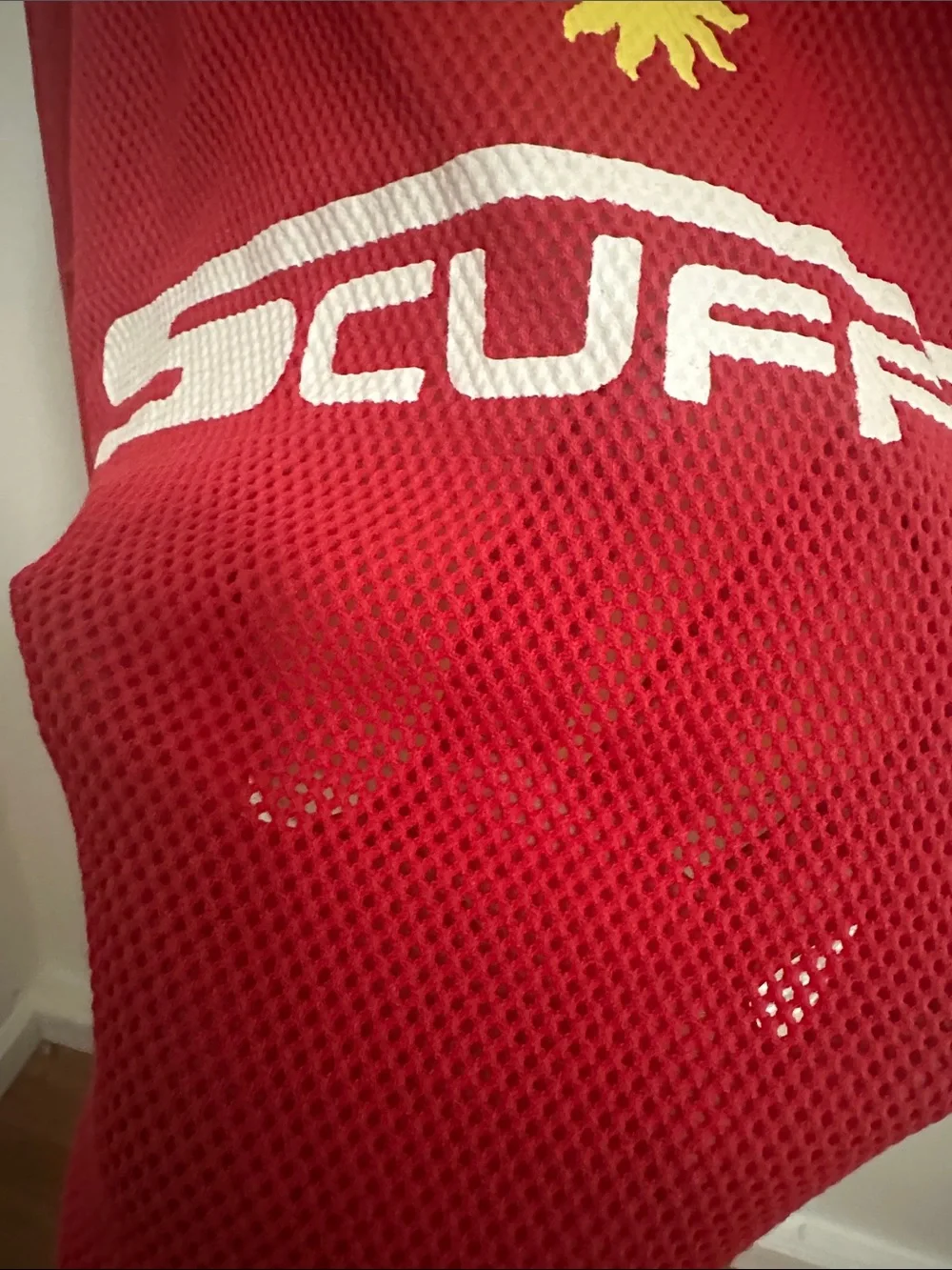 SCUFFERS Oversized Men Red Crewneck Mesh Pullover Sweater